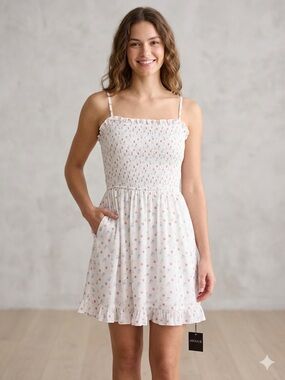 NWT Arden B White Mini Dress with Pink & Blue Floral Print